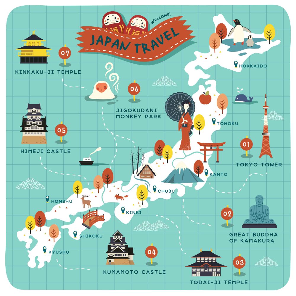 Map of attractions in Japan